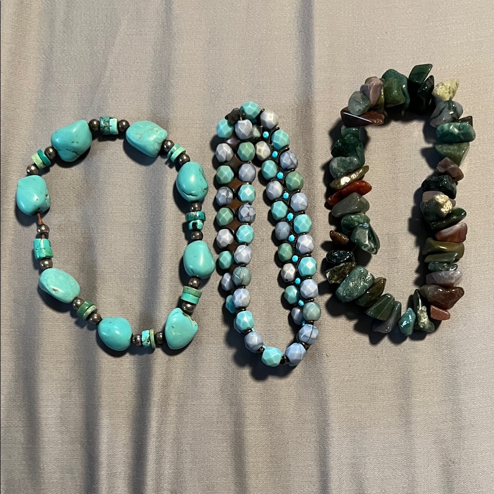Turquoise & Multi-Green Beaded Stretch Bracelet Set - Women’s Jewelry